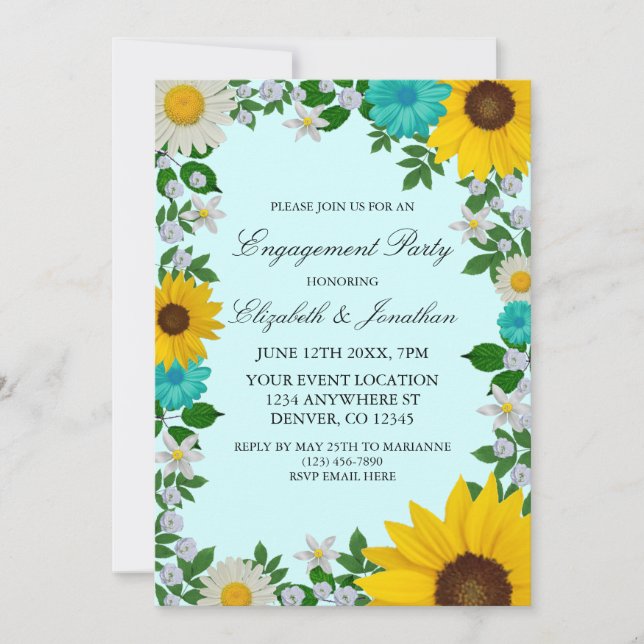 Rustic Sunflower Daisy Floral Engagement Party Invitation (Front)