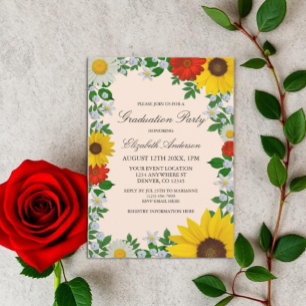 Rustic Sunflower Daisy Floral Graduation Invitation