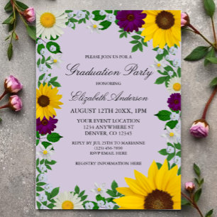 Rustic Sunflower Daisy Floral Graduation Invitation