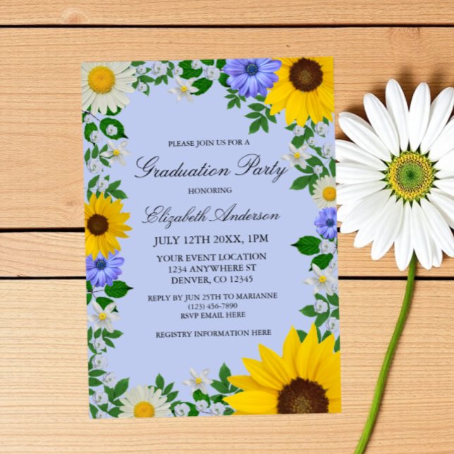 Rustic Sunflower Daisy Floral Graduation Invitation (Creator Uploaded)