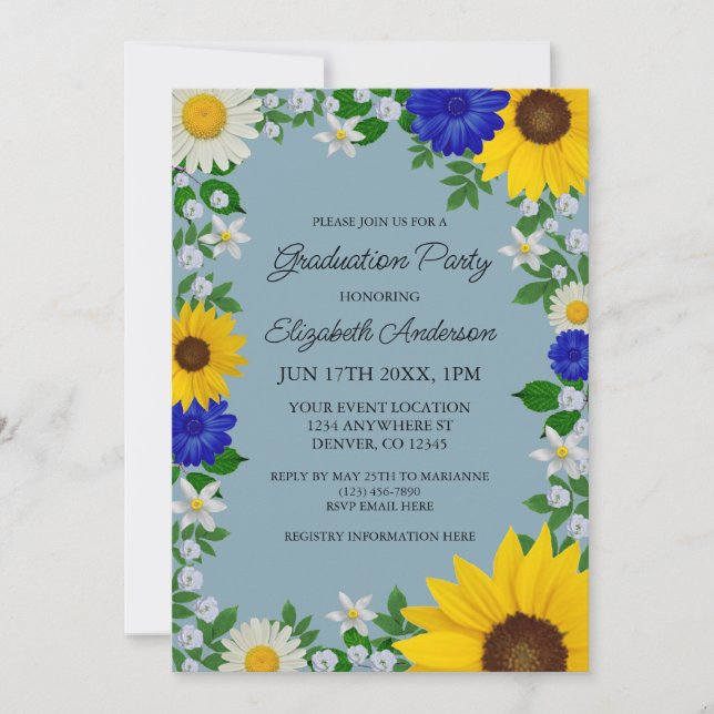 Rustic Sunflower Daisy Floral Graduation Party Invitation (Front)