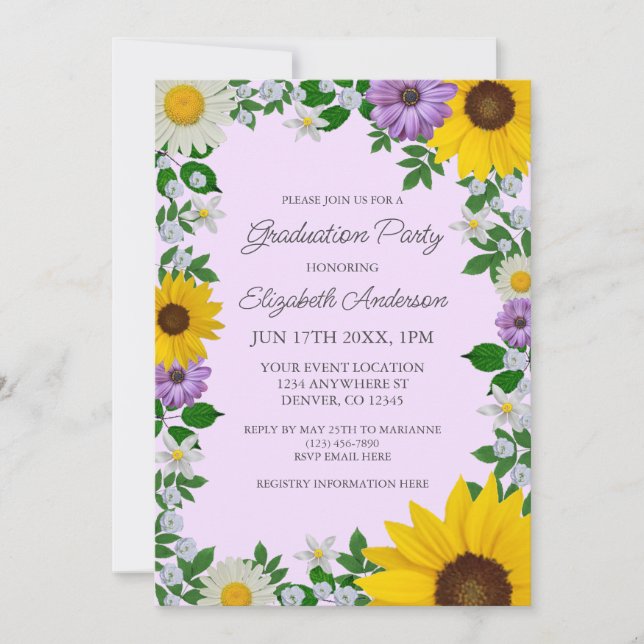 Rustic Sunflower Daisy Floral Graduation Party Invitation (Front)