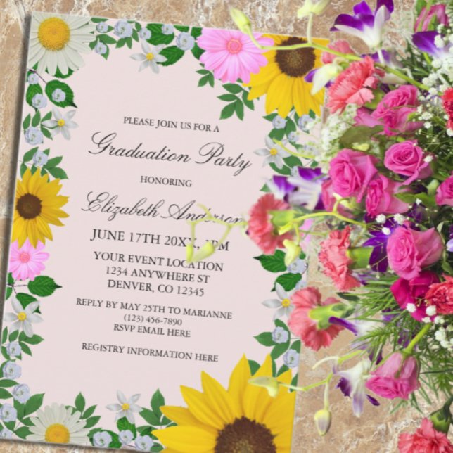 Rustic Sunflower Daisy Floral Graduation Party Invitation (Creator Uploaded)
