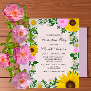 Rustic Sunflower Daisy Floral Graduation Party Vellum Invitations