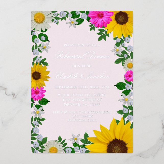 Rustic Sunflower Daisy Floral Rehearsal Dinner (Front)