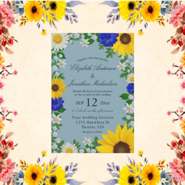 Rustic Sunflower Daisy Floral Wedding Invitation (Creator Uploaded)