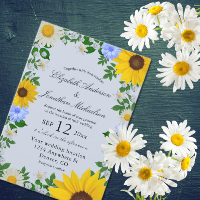 Rustic Sunflower Daisy Floral Wedding Invitation (Creator Uploaded)