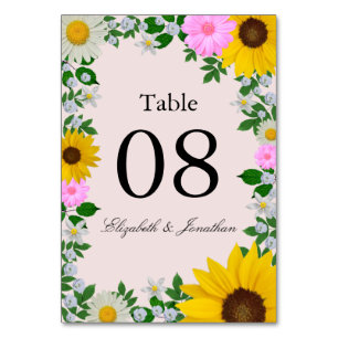 Rustic Sunflower Daisy Floral Wedding Table Number