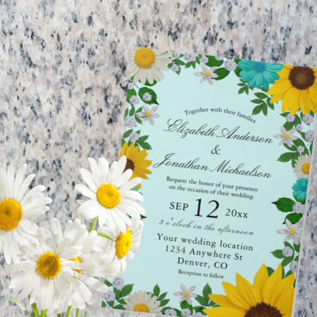 Rustic Sunflower Daisy Floral Wedding Vellum Invitations (Creator Uploaded)