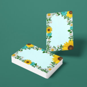 Rustic Sunflower Daisy Teal Floral Playing Cards