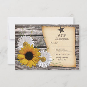Rustic Sunflower Daisy Wedding Reply Card