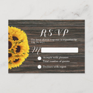 Rustic Sunflower Dark Wood Background Wedding RSVP