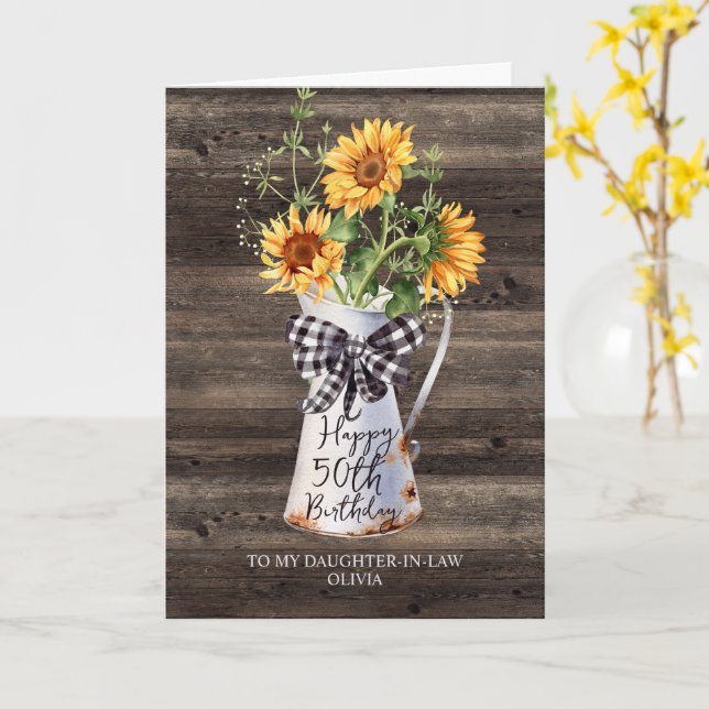 Rustic Sunflower Daughter In Law 50th Birthday Card (Yellow Flower)