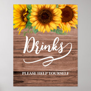 Rustic Sunflower Drinks Bridal Shower Sign