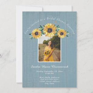 Rustic Sunflower Dusty Blue  Wedding Bridal Shower Invitation