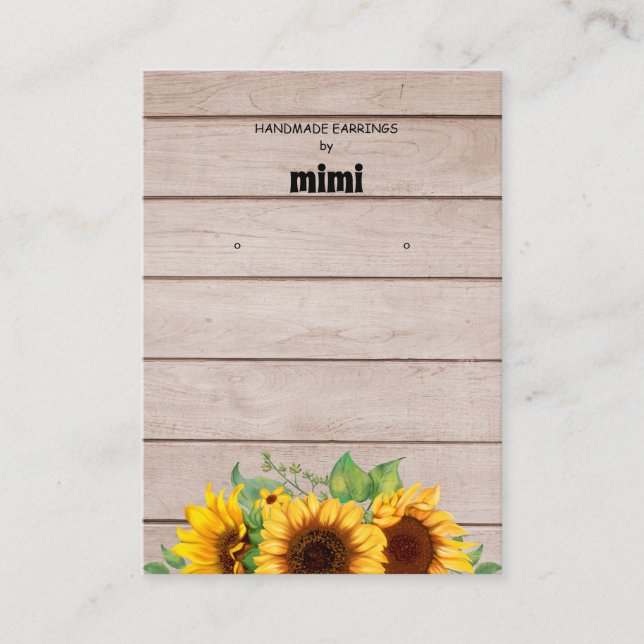Rustic Sunflower Earrings Display  Business Card (Front)