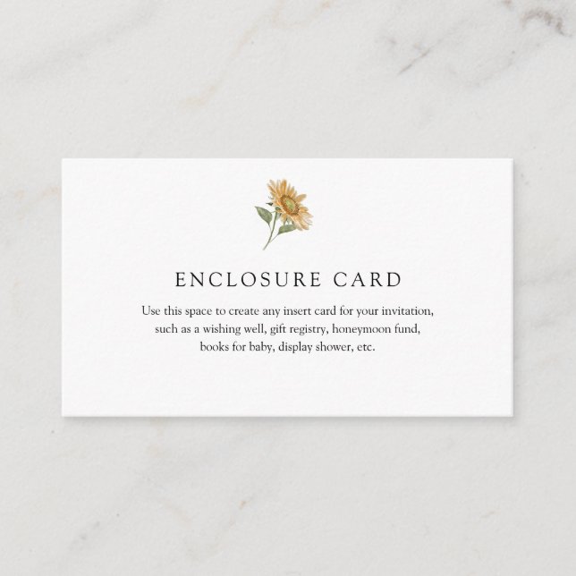 Rustic Sunflower Enclosure Card (Front)