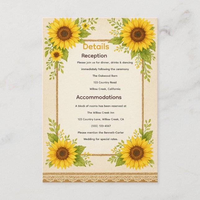 Rustic Sunflower Enclosure Card (Front)