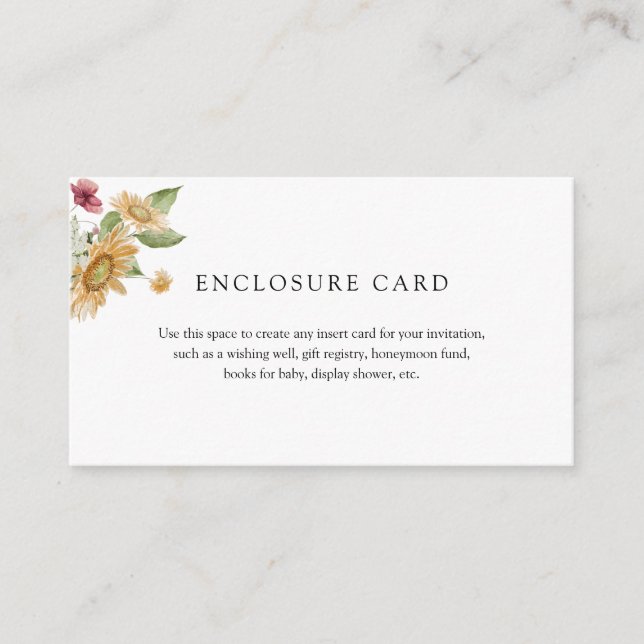 Rustic Sunflower Enclosure Card (Front)