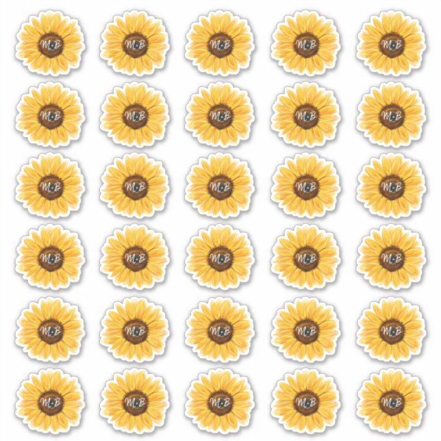 Rustic Sunflower Envelope Seals Monogram Initials (Front)