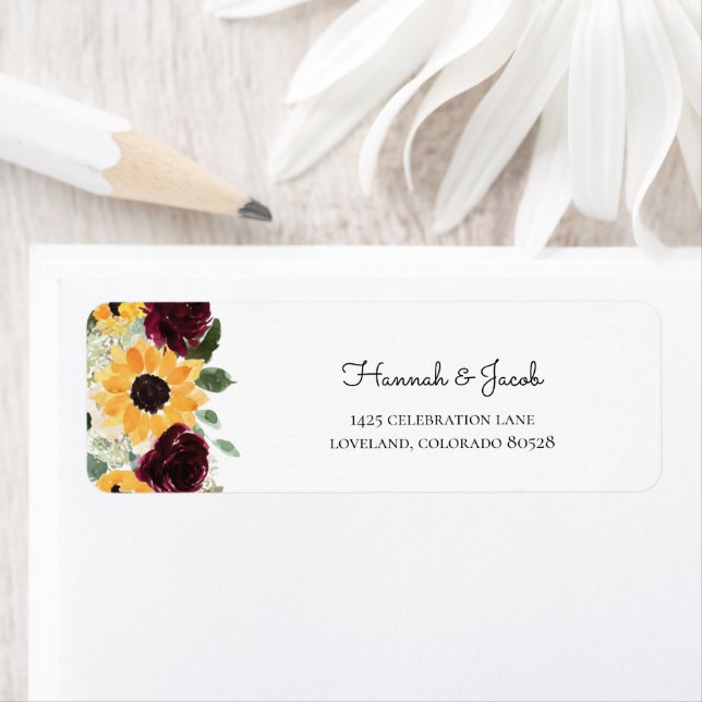 Rustic Sunflower et Mariage Rose Adresse de retour (En situation)
