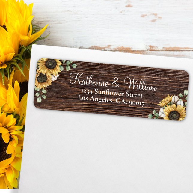 Rustic Sunflower Eucalyptus Bois Adresse de retour (In situ on envelope)