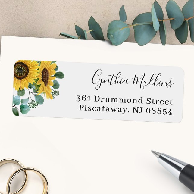 Rustic Sunflower Eucalyptus Feuilles Retour Adress (Sample)