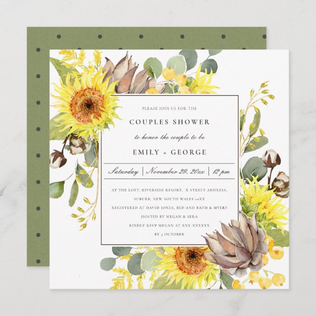 RUSTIC SUNFLOWER EUCALYPTUS FLORAL COUPLES SHOWER INVITATION (Front/Back)