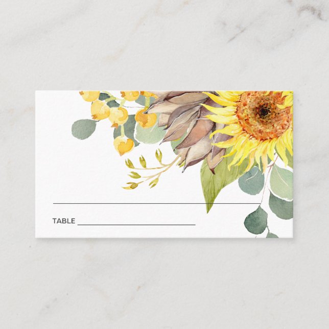 RUSTIC SUNFLOWER EUCALYPTUS FLORAL PLACE CARDS (Front)
