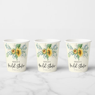 Rustic Sunflower Eucalyptus Greenery Bridal Shower Paper Cups