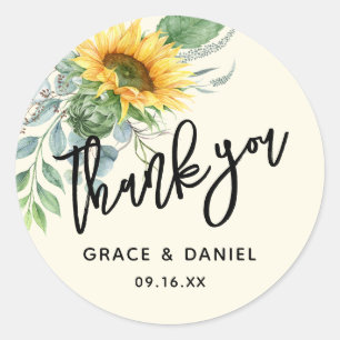 Rustic Sunflower Eucalyptus Greenery Thank You Classic Round Sticker