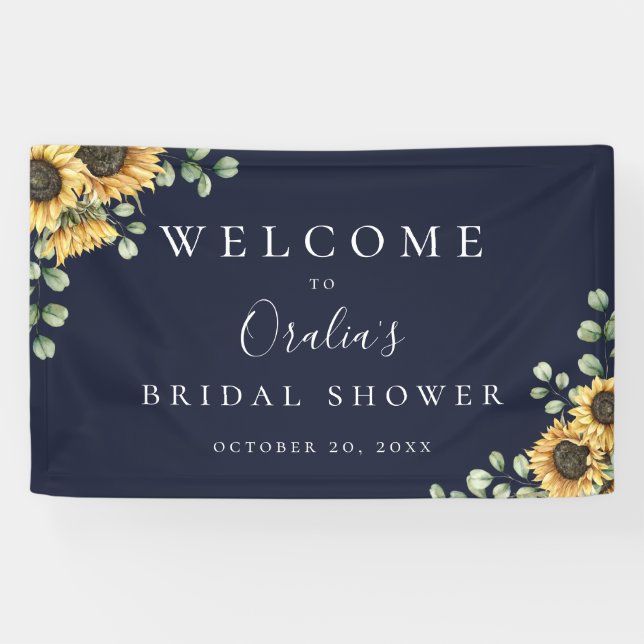 Rustic Sunflower Eucalyptus Navy Blue Banner (Horizontal)