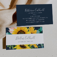 Rustic Sunflower Eucalyptus | Navy Business Card