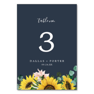 Rustic Sunflower Eucalyptus   Navy Table Number