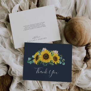 Rustic Sunflower Eucalyptus   Navy Thank You Card