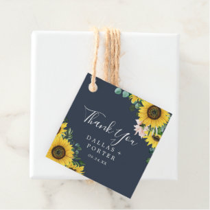 Rustic Sunflower Eucalyptus Navy Thank You Favour Tags