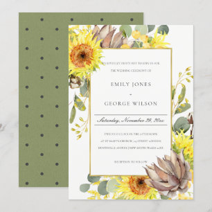 RUSTIC SUNFLOWER EUCALYPTUS PINE FLORAL WEDDING INVITATION