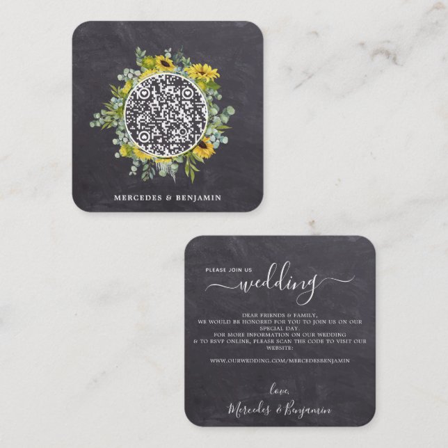 Rustic Sunflower Eucalyptus QR Code Wedding Invite (Front/Back)