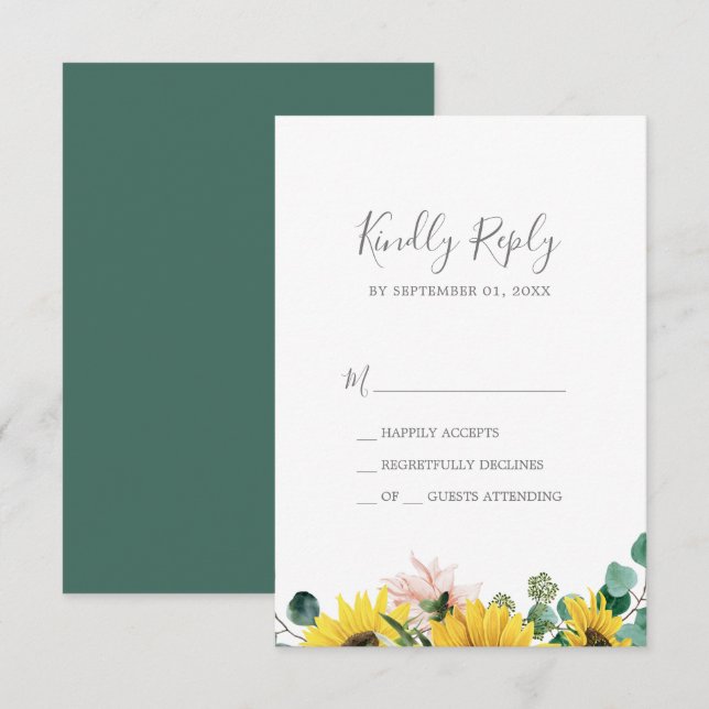 Rustic Sunflower Eucalyptus Simple RSVP Card (Front/Back)