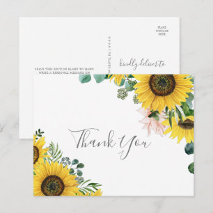 Rustic Sunflower Eucalyptus Thank You Postcard