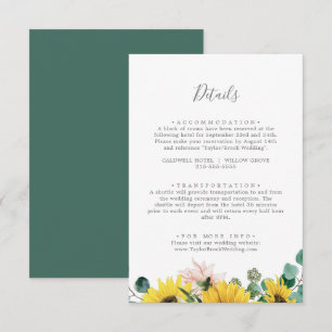 Rustic Sunflower Eucalyptus Wedding Details Enclosure Card