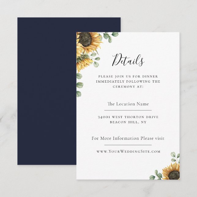 Rustic Sunflower Eucalyptus Wedding Details Invitation (Front/Back)