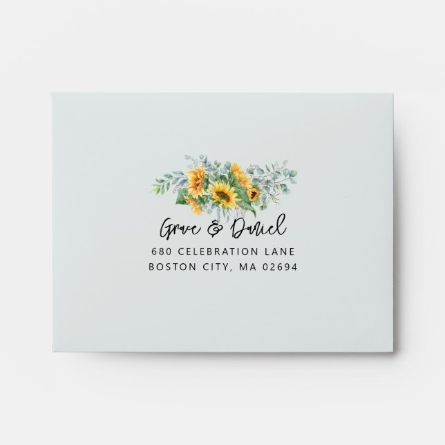 Rustic Sunflower Eucalyptus Wedding RSVP Envelope (Front)