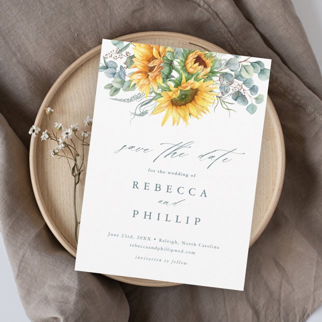 Rustic Sunflower Eucalyptus Wedding Save The Date Magnetic Invitation (Creator Uploaded)