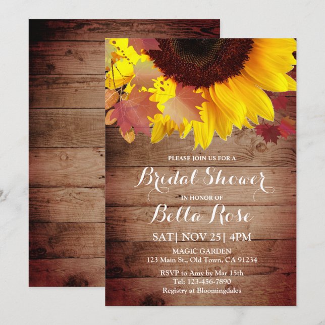 Rustic Sunflower Fall Bridal Shower Invitations (Front/Back)