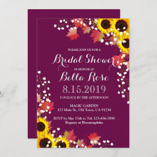 Rustic Sunflower Fall Plum Bridal Shower Cards