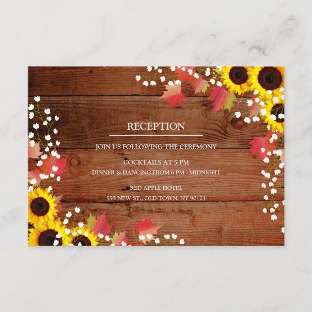 Rustic Sunflower Fall Wedding Reception Cards (Front)