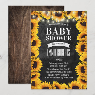 Rustic Sunflower Floral Chalkboard Baby Shower Invitation