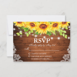 Rustic Sunflower Floral Lace Wood Lights RSVP