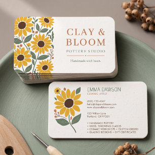Rustic Sunflower Floral Personalized Modern Design Business Card